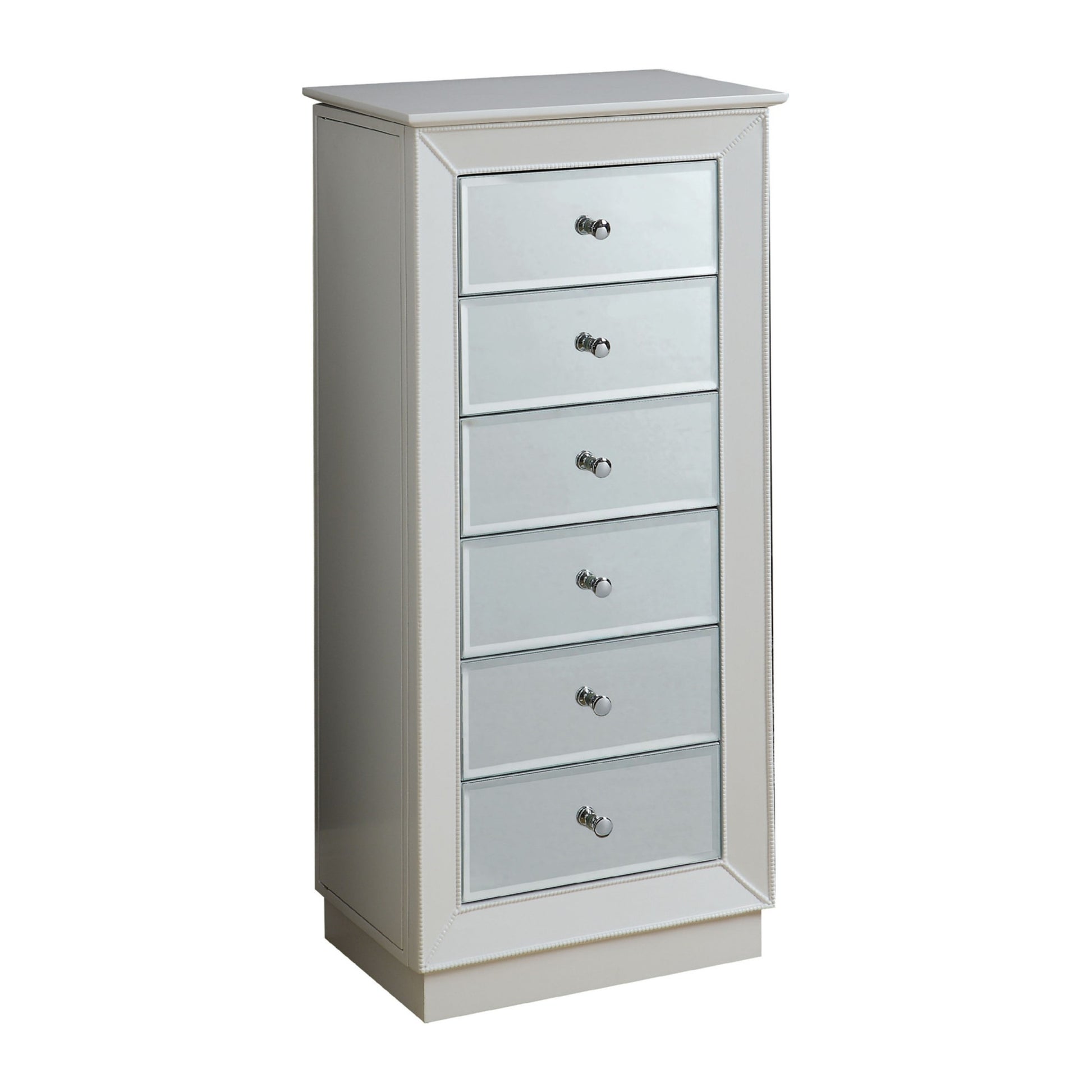 Wood Jewelry Armoire Having 6 Drawers With Mirror Front, White White Wood