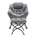 Lazy Chair With Ottoman, Modern Lounge Accent Chair With Armrests And A Side Pocket, Leisure Upholstered Sofa Chair Reading Chair With Footrest For Small Space, Corner Chair Grey Grey Cotton Steel