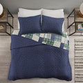 3 Piece Reversible Printed Quilt Set Green Navy King Cal King Green Navy Microfiber