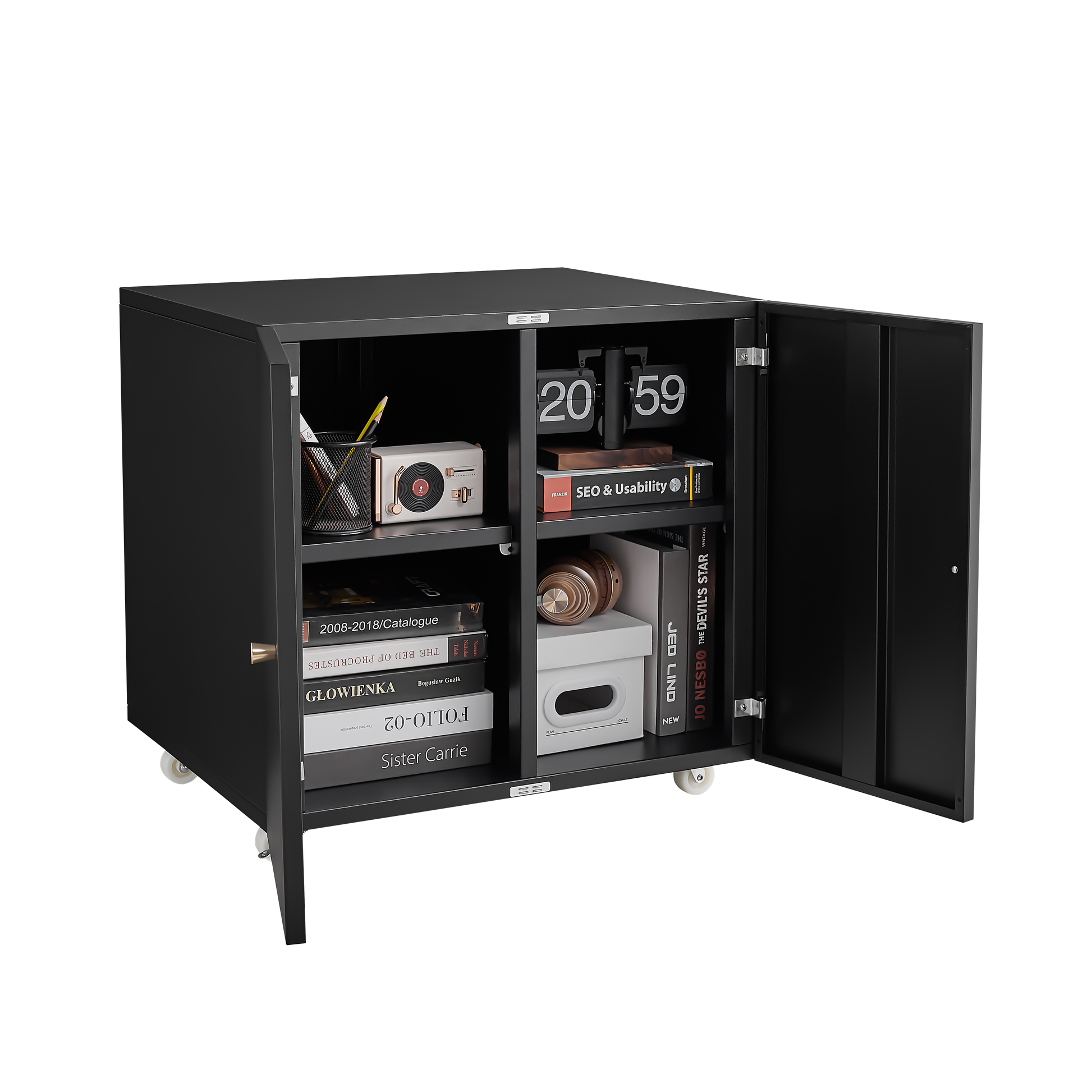 Home Office Printer Stand With Wheels, Printer Tables With File Door Mobile Lateral Filing Cabinet With Open Storage Shelf For Letter Legal A4 Size Files Mobile File Cabinets 1 2 Shelves Powder