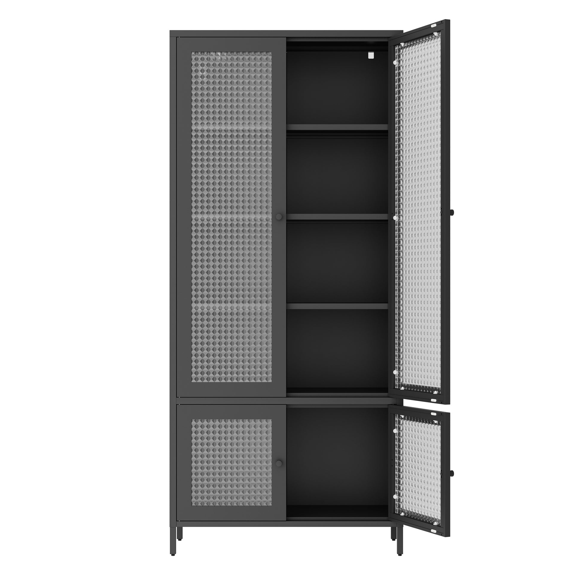 Large Metal Storage Cabinet Display Cabinet With 4 Glass Doors 5 Shelves Side Cabinet Bookcase Freestanding Cabinet For Bedroom Living Room Pantry Home Office Black, Waffle Grids Tempered Glass Freestanding 5 Or More Spaces Black Office Glass Doors