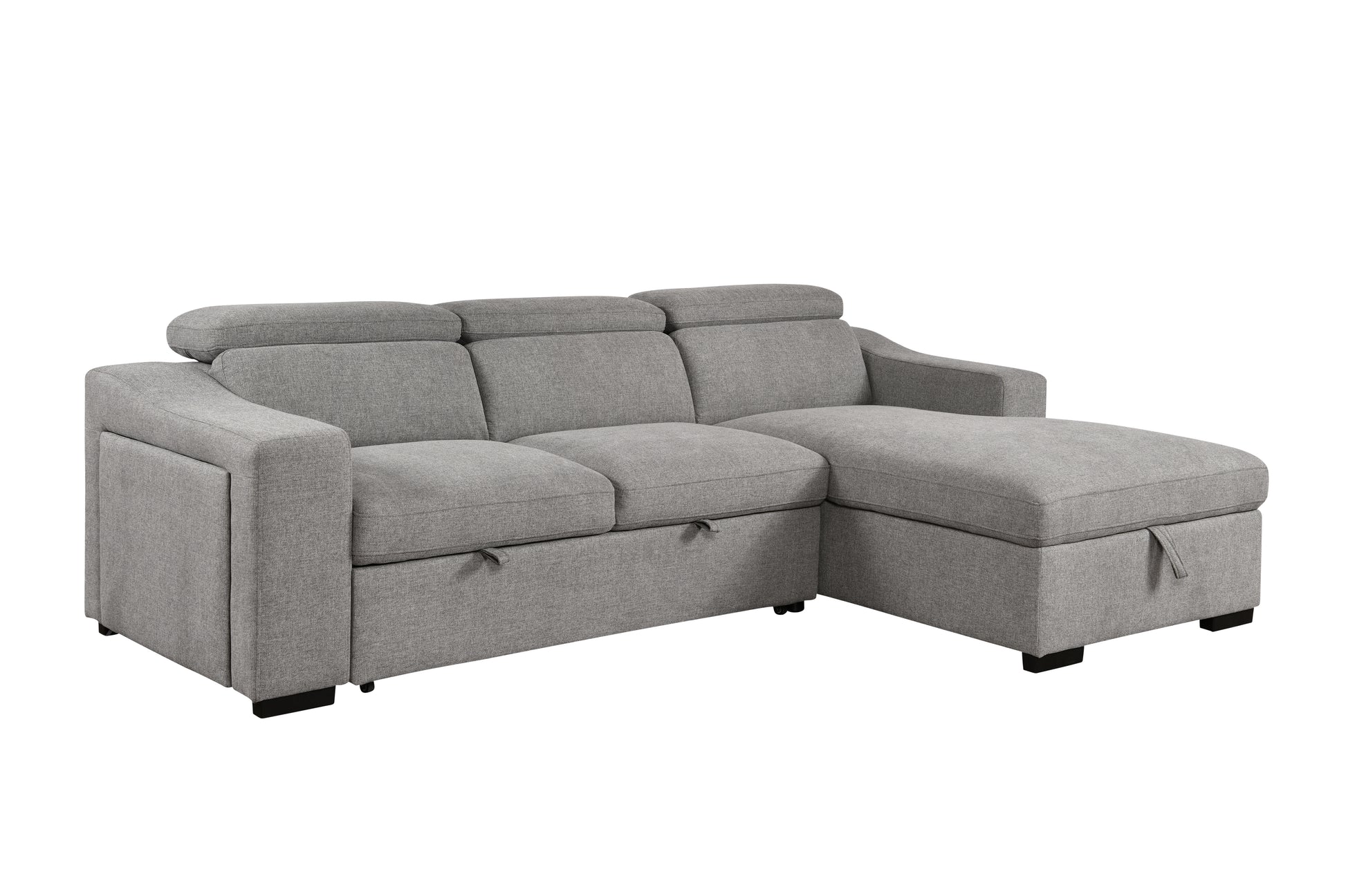 103'' Inch Convertible Sectional Sofa With Storage Chaise, Adjustable Headrests, L Shaped Sleeper Corner Sectional Sofa With A Pull Out Bed ,A Usb Charging,And A Cup Holder,Light Gray Light Brown