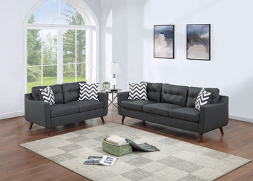 Modern Cozy Sofa Loveseat W Pillows 2Pc Sofa Set Black Polyfiber Couch Tufted Cushions Living Room Black Primary Living Space Firm Tufted Back Contemporary,Modern Pine Square Arms Linen Blend,Pine,Plywood 5 Seat
