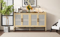 Sideboard Rustic Buffet Cabinet, Sideboard Cabinet With Decorative Rattan Doors, Buffet Cabinet With Storage For Entryway Dining Room Kitchen Living Room, Natural Natural Mdf