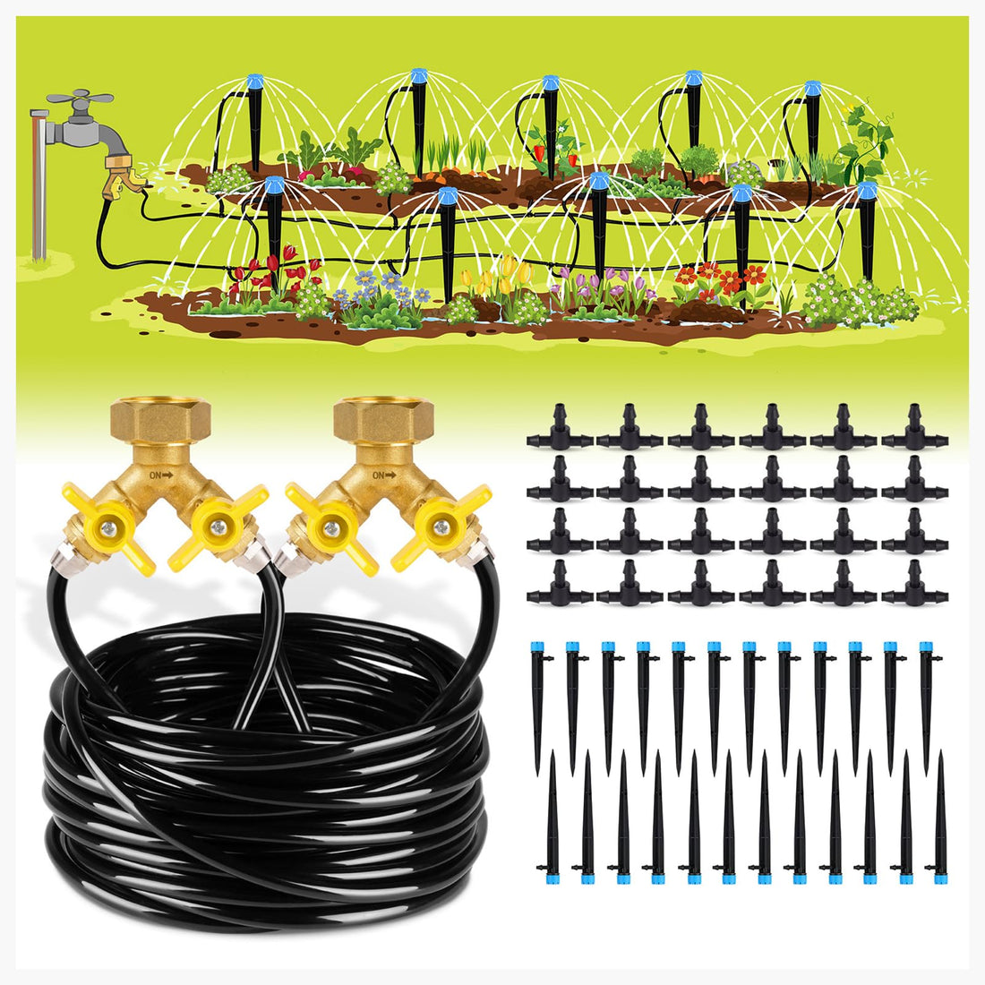 100Ft Drip Irrigation Kit Plant Watering System 8X5Mm Blank Distribution Tubing Diy Automatic Irrigation Equipment Set For Garden Greenhouse Flower Bed Patio Lawn Black Brass