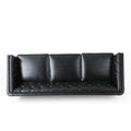 Mirod 81'' Pu Sofa,Tufted Back,Solid Wood Legs,Living Room And Study Black Pu 3 Seat