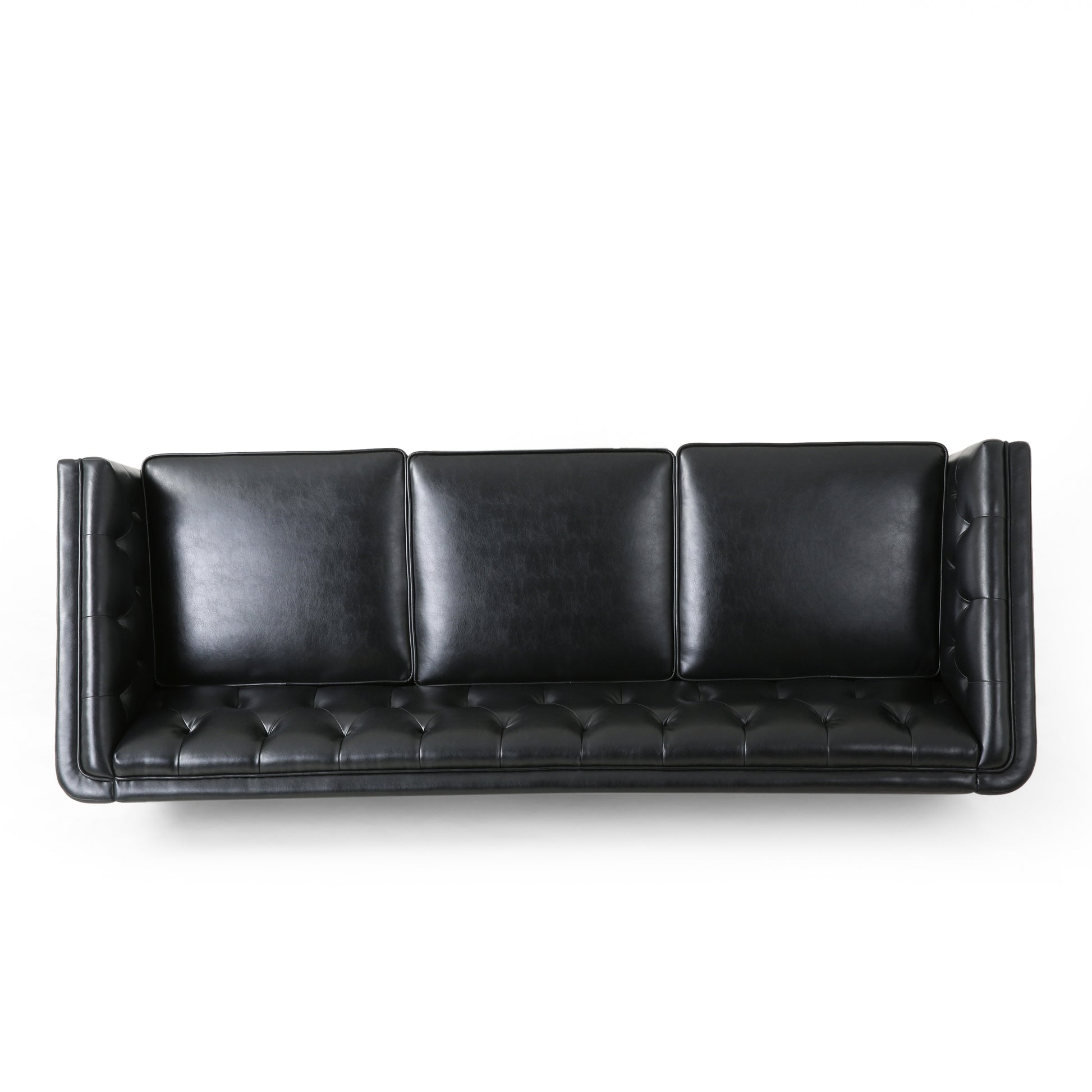 Mirod 81'' Pu Sofa,Tufted Back,Solid Wood Legs,Living Room And Study Black Pu 3 Seat