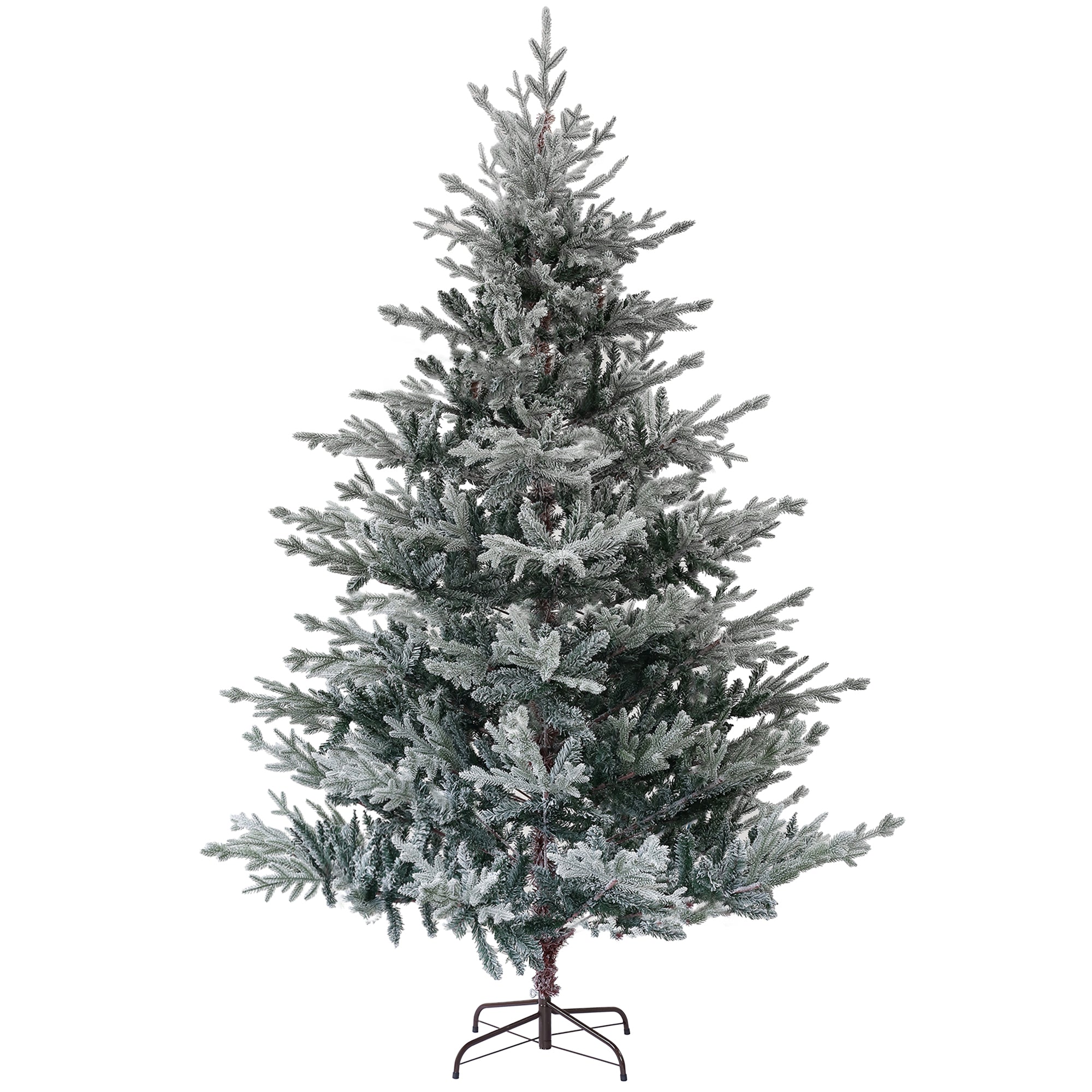 Homcom 7.5Ft Nordic Pine Artificial Christmas Tree With 1218 Snow Flocked Tips, Foldable Metal Stand, Easy Assembly, Hinged Xmas Tree For Home Office Holiday Green Plastic