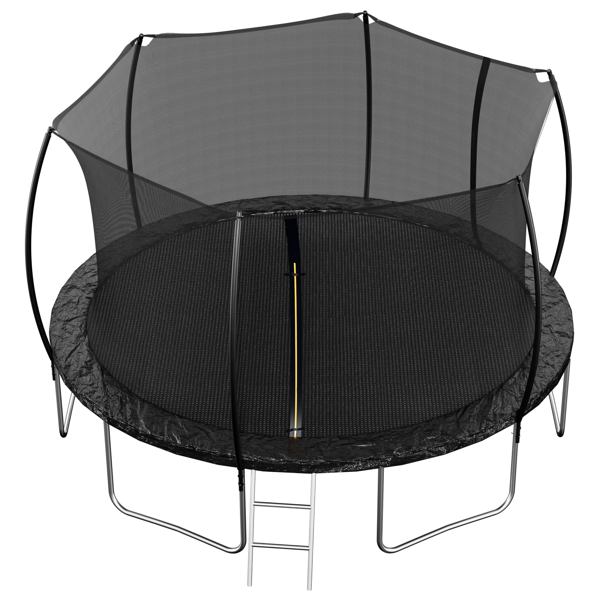 14Ft Trampoline Double Side Color Pad Trampoline For Kids And Adults With Enclosure Net And Ladder,Curved Fence Pole Black Steel Steel