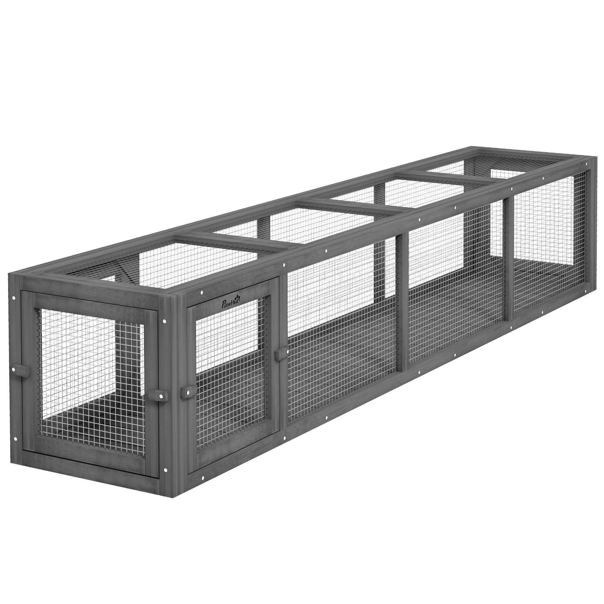 Pawhut Outdoor Cat Tunnel With Extendable Design, 79" L Wooden Cat Run With Weather Protection, Connecting Inside And Outside, For Deck Patios, Balconies, Dark Gray Grey Black Wood