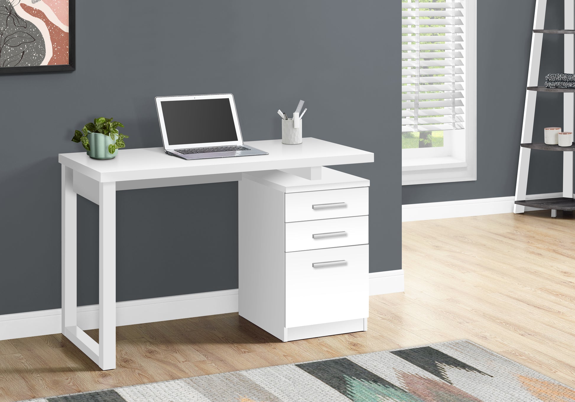 Computer Desk, Home Office, Laptop, Left, Right Set Up, Storage Drawers, 48"L, Work, White Laminate, Contemporary, Modern White Particle Board