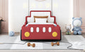 Twin Size Race Car Shaped Platform Bed With Wheels,Red Twin Red Pu Leather