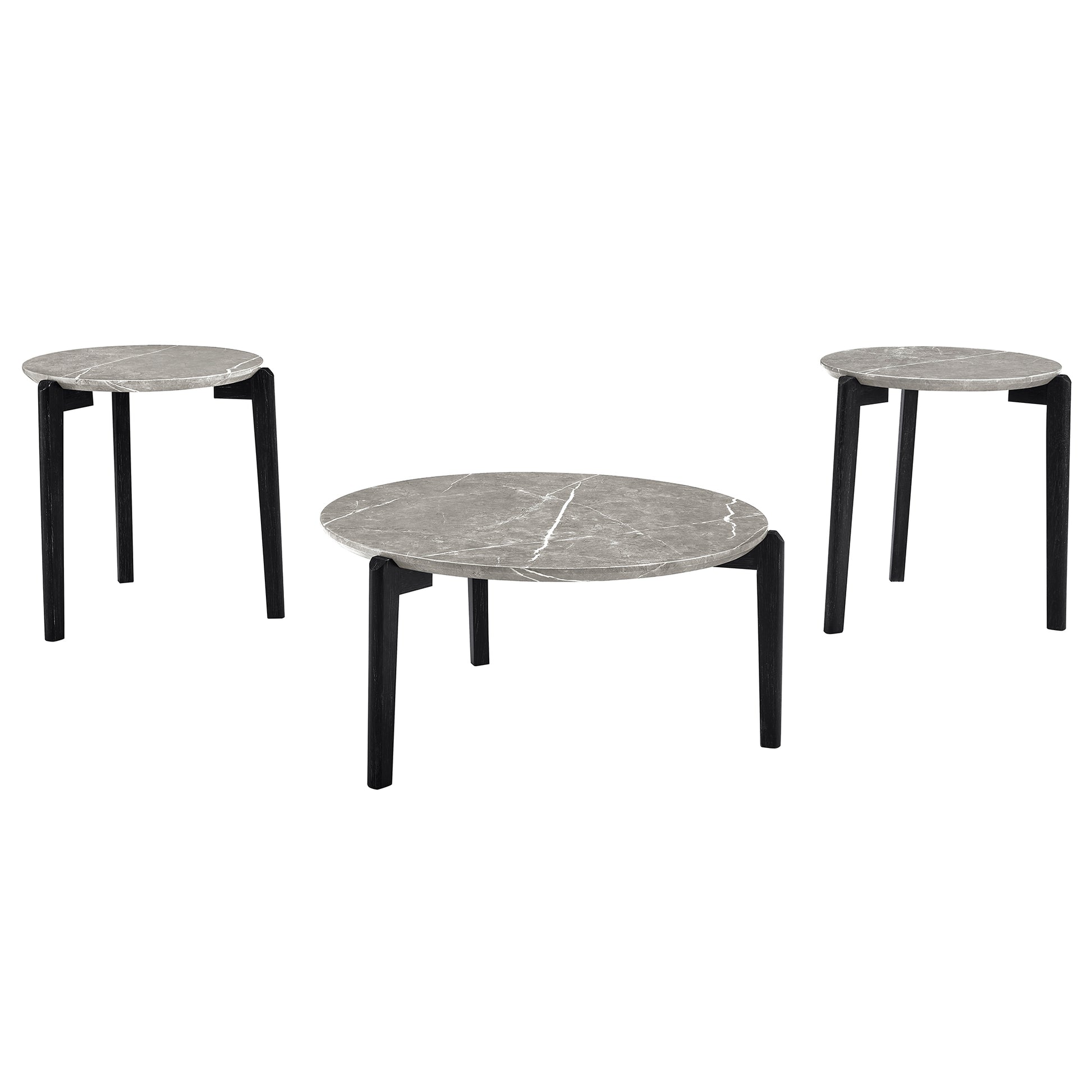 Living Room Coffee Table: Modern And Stylish 24 Inch Round Small Coffee Table, Imitation Marble Tabletop With Rubber Wood Solid Wood Legs, Wooden Coffee Table, Living Room, Office, Home Black Gray