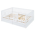 Full Size Wood Daybed With Fence Guardrails And 2 Drawers, Split Into Independent Floor Bed & Daybed, White Old Sku :Lp000882Aak Full White Solid Wood Mdf