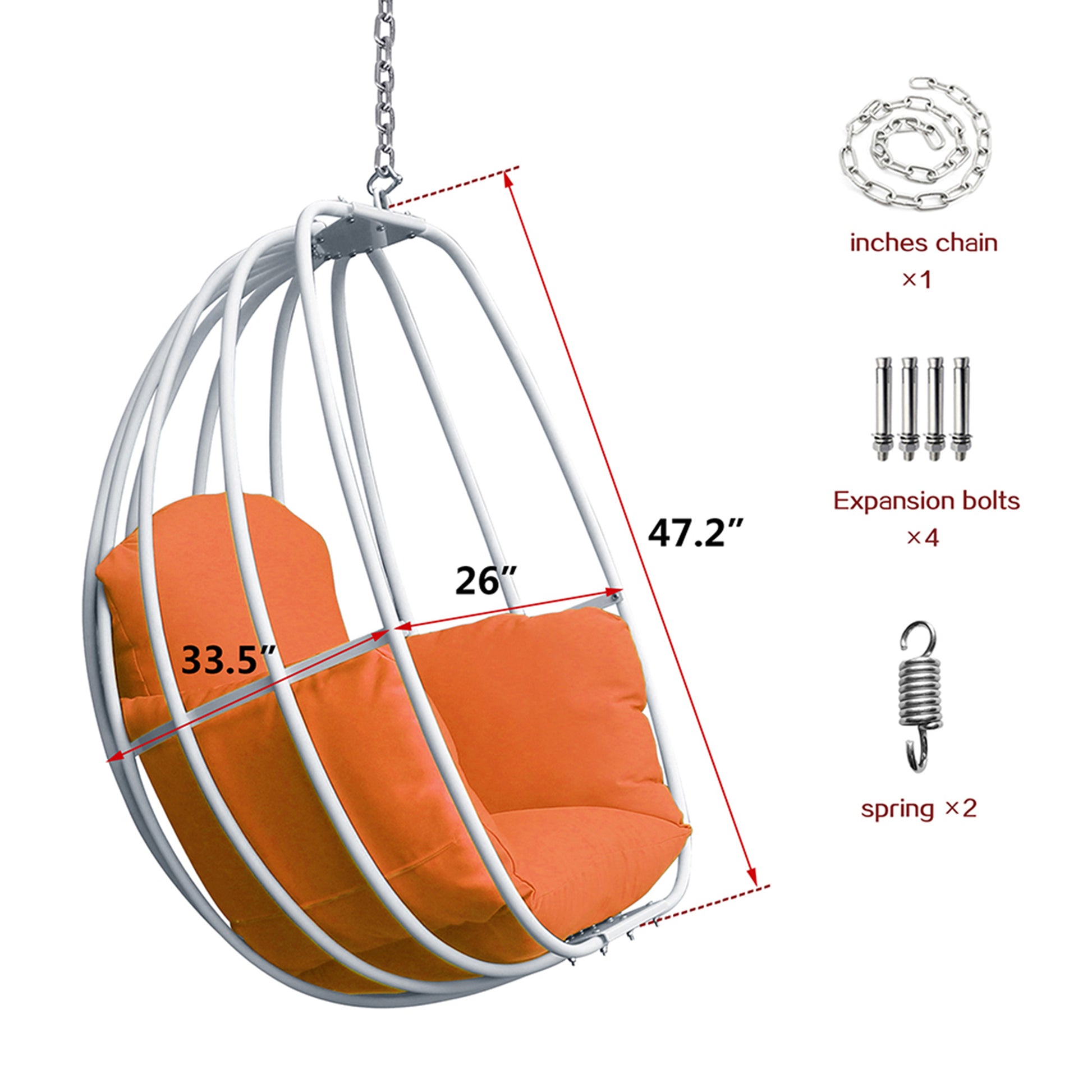 Hanging Egg Chairhammock Swing Chair With Hanging Kit,Orange Orange Rust Resistant Frame Garden & Outdoor Modern Aluminium