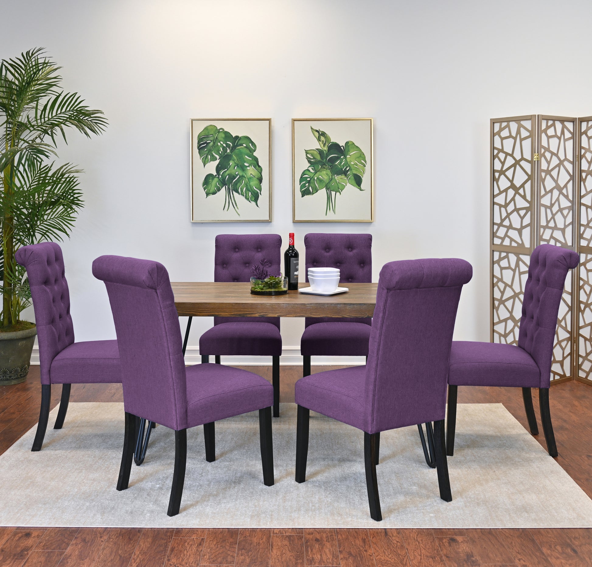 Ashford 7 Piece Dining Set, Hairpin Dining Table With 6 Chairs, 4 Color Options Brown Metal Dining Room Fixed Table Rubberwood Rectangular Dining Table With Chair Wood Wood Brown Seats 6 Rectangular 4 Leg Mdf Metal