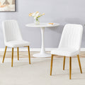 2 Modern Dining Chairs, Sleek Pu Leather Backrest, And Gold Metal Legs Bring A Comfortable Home Experience To The Kitchen, Bedroom, And Office. White Pu