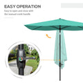 Outsunny 6.5' X 10' Rectangular Market Umbrella, Patio Outdoor Table Umbrella With Crank And Push Button Tilt, Teal Green Steel