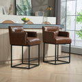 Coolmore Counter Height Bar Stools Set Of 2, Modern Barrel Bar Stool With Backrest And Arms, Black Metal Frames, Upholstered Bar Stools For Kitchen Island, Pub, Club Brown Pu Foam Pu Leather