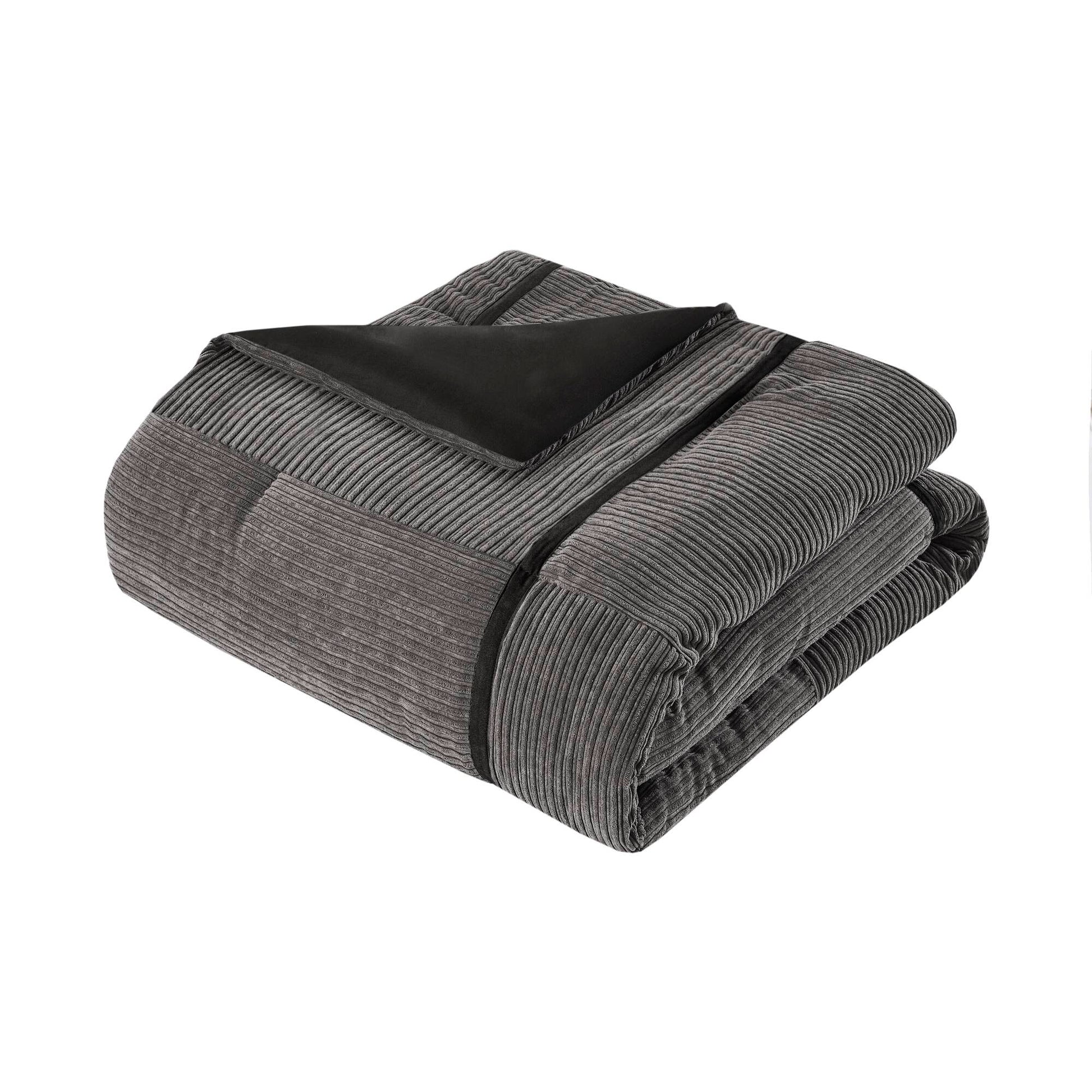 7 Piece Micro Corduroy Comforter Set Grey Queen Grey Polyester
