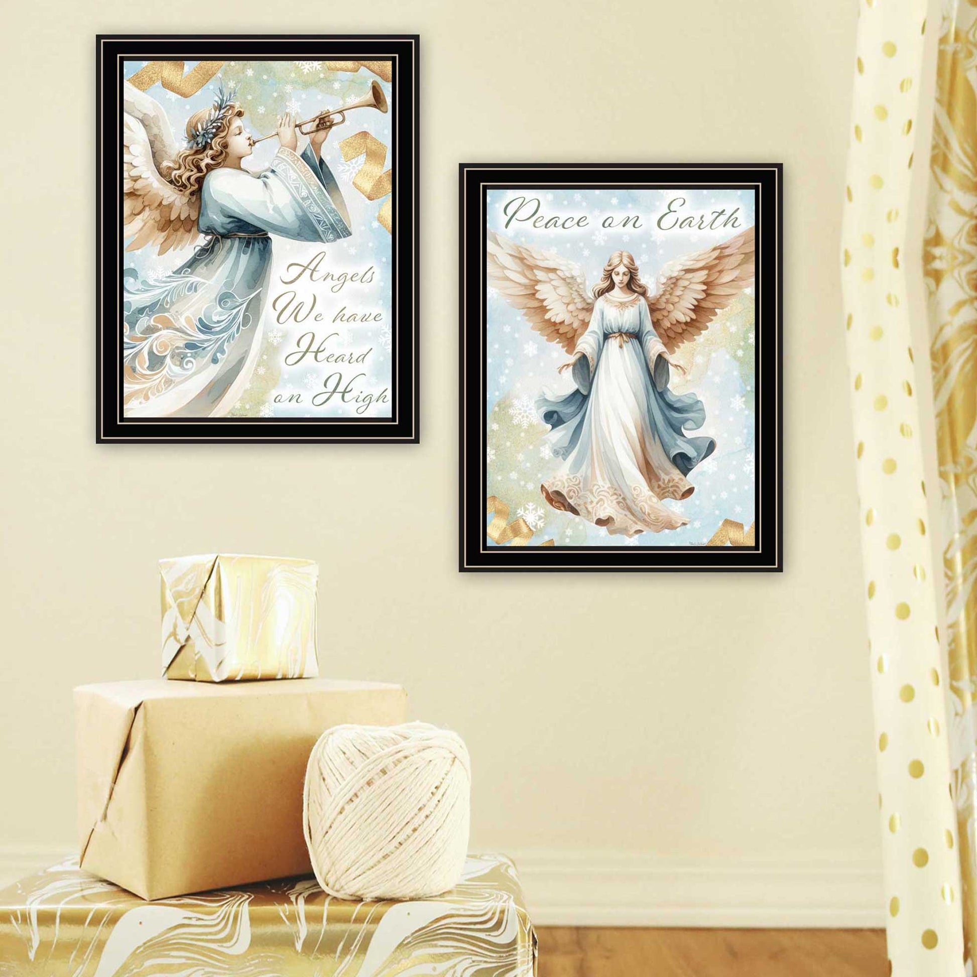 2 Piece Vignette Angels We Have Heard On High Black Framed Wall Art For Living Room, Holiday Wall Art Print For Home Decor, Bedroom Wall Art By Nicole Decamp Multicolor Wood Paper