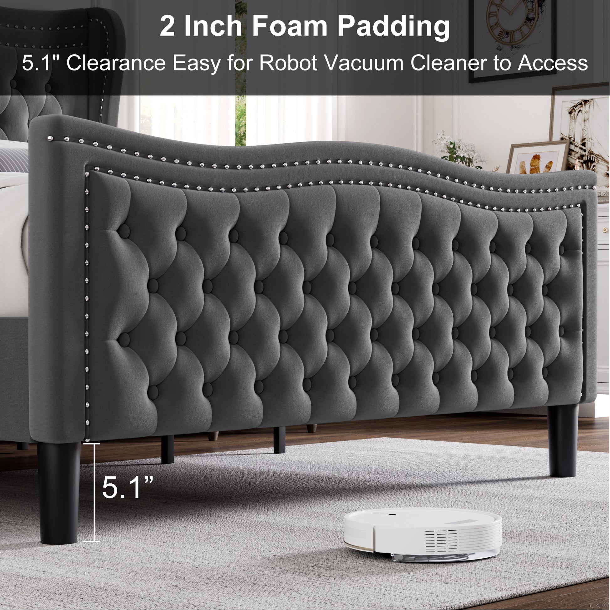 Lift Up Velvet Gray King Size Bed Box Spring Not Required King Gray Wood Light Brown Bedroom American Design Poplar Slat Beds Foam Velvet Upholstered