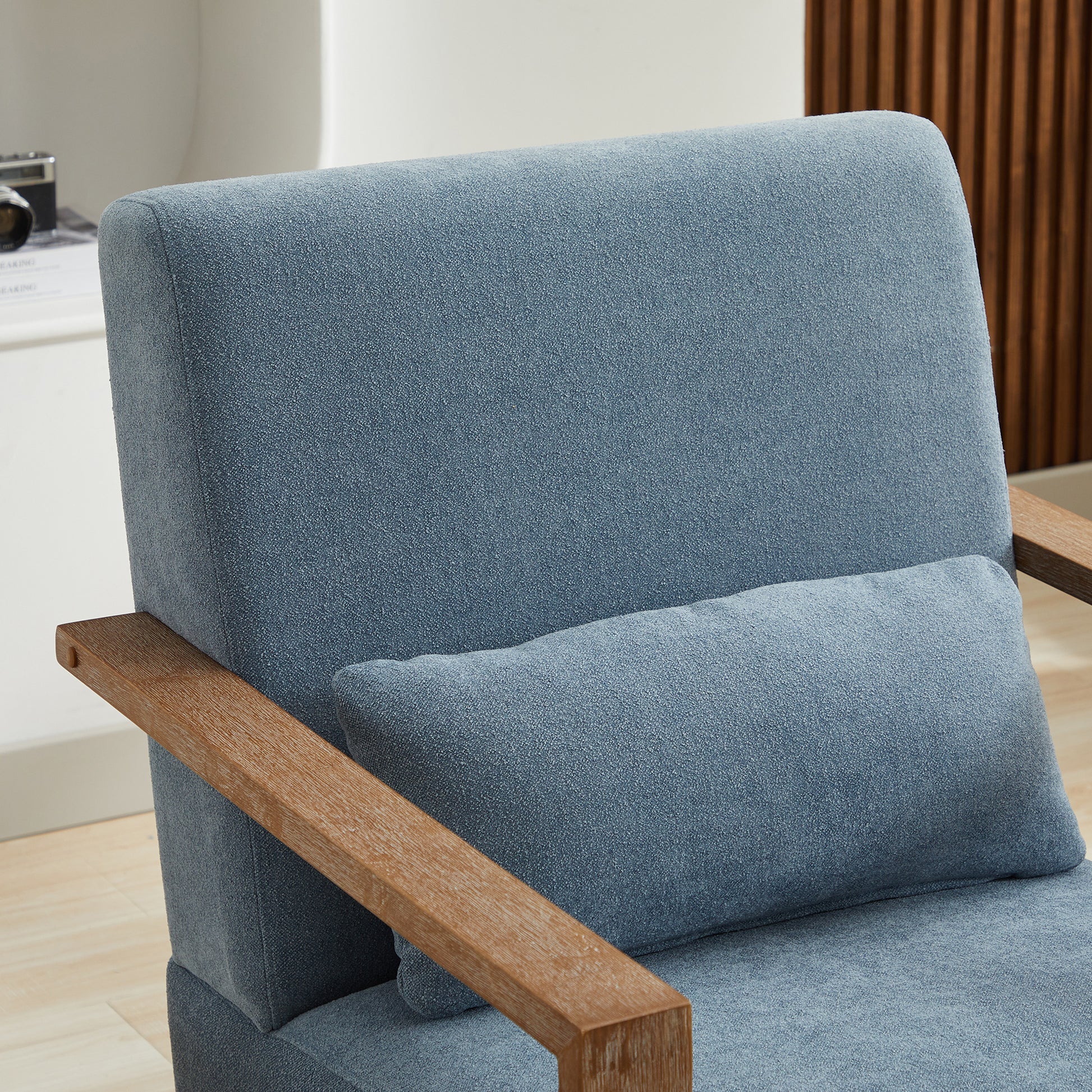 30.3"W Swivel Modern Upholstered Accent Chair With Solid Wood Armrests And 360 Degree Comfy Lounge Reading Chair, Side Armchair For Hotel, Bedroom, Living Room, Office, And Nursery Room.Pale Blue Blue Linen Blend