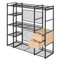 Open Style Wardrobe With Hanging Rails, Shelves And Drawers, Black Black Metal & Wood