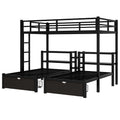 Full Xl Over Twin & Twin Triple Bunk Bed With Drawers,Multi Functional Metal Frame Bed, Bed Head With Shelving, Black Full Xl Black Metal