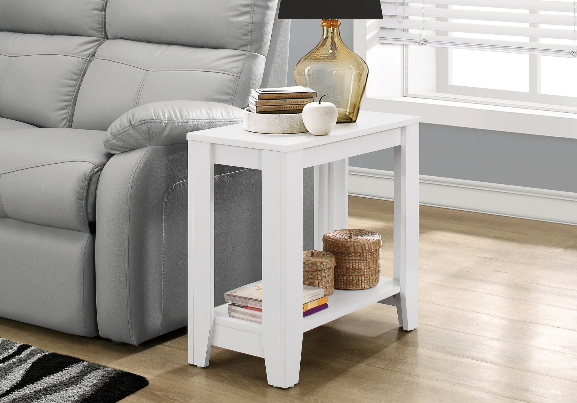 Accent Table, Side, End, Nightstand, Lamp, Living Room, Bedroom, White Laminate, Transitional White Particle Board