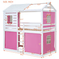 Twin Size Bunk Wood House Bed With Tent, Pink White Twin Pink White Solid Wood Mdf