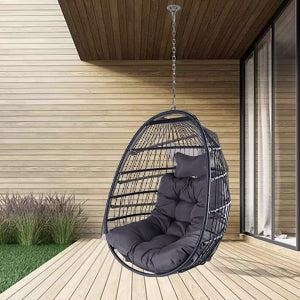 Swing Hammock Egg Basket Chairs Without Stand Indoor Outdoor, Uv Resistant Cushion Hanging Chair, Foldable Frame 350Lbs Capacity Ceiling Hammock Chair For Patio Porch Backyard Balcony Black Rattan