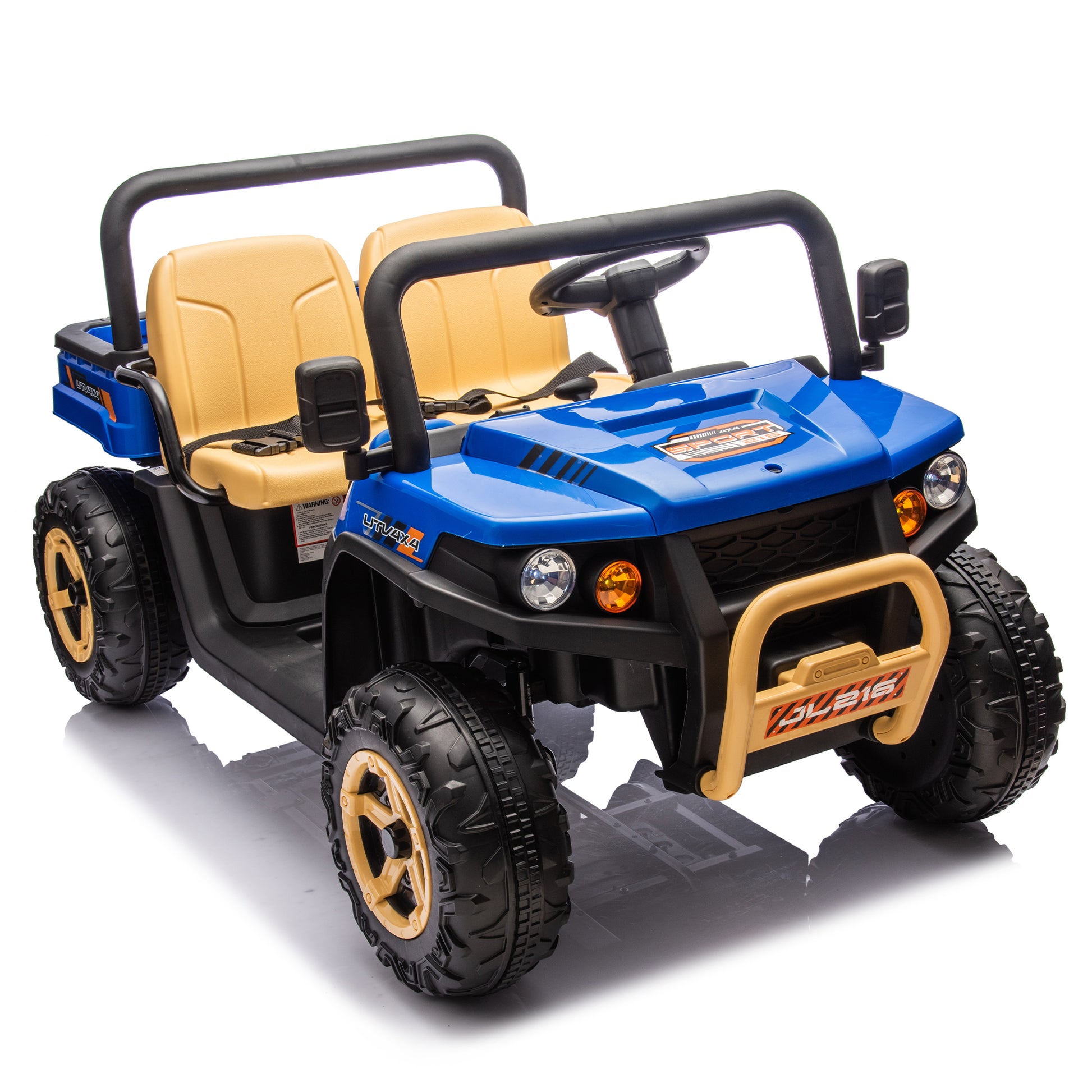 24V Xxxl Kids Ride On Utv W Parents Remote Control,Two Seater,Automatic Tipping Bucket,Rear Wheel Suspension,Slow Start,Portable Handle,Safety Belt,Led Light,Usb,Mp3,Bluetooth,Horn For Kids Aged 3 8. Blue 50 99 Lbs Polypropylene