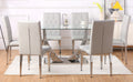Table And Chair Set, Modern Dining Table, Tempered Glass Tabletop And Silver Colored Leg Table, Soft And Comfortable Dining Chair, Perfect For Dinner, Meetings, Home And Office Decor Gray Seats 6 Glass