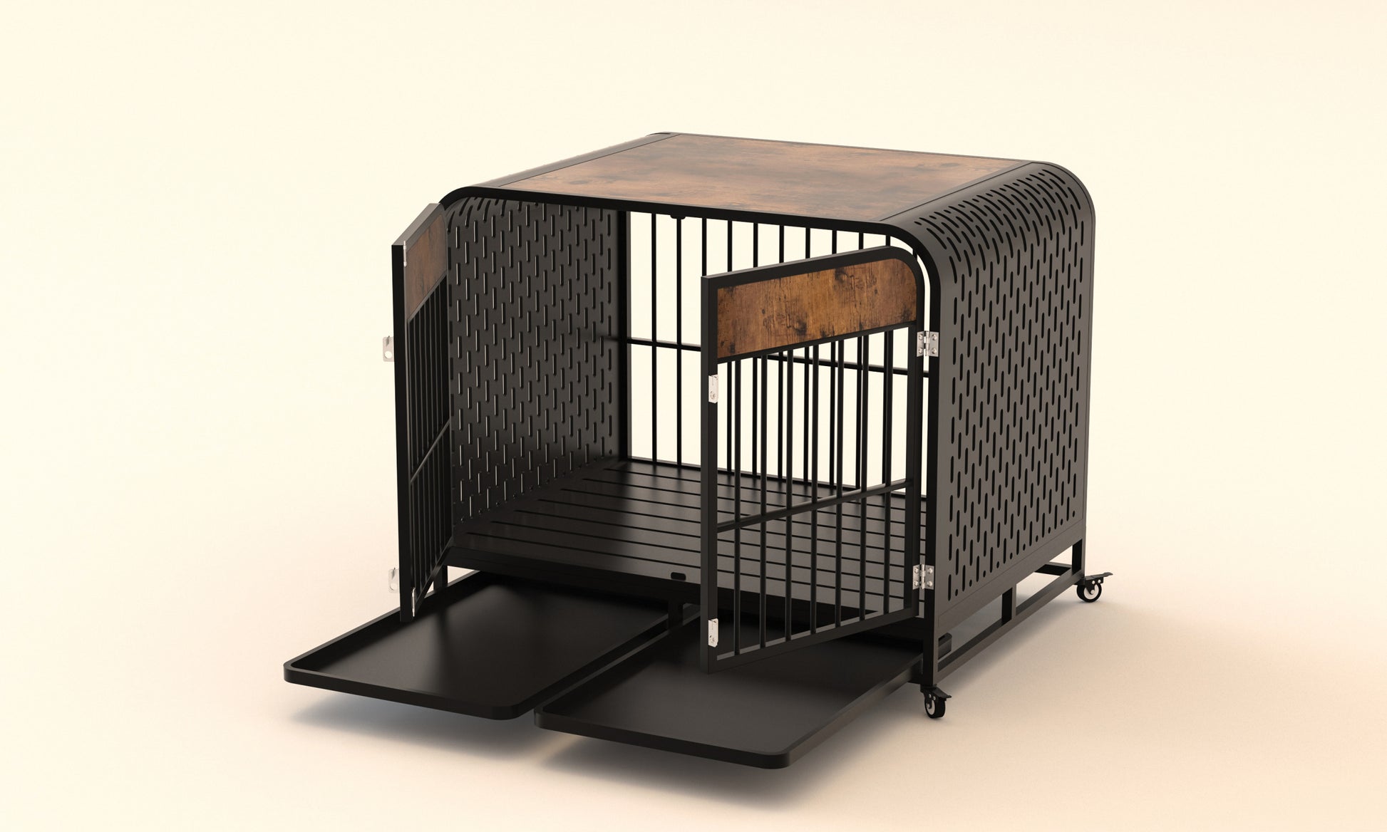 Heavy Duty Dog Crate Furniture Wooden Table Pet Dog Cage Kennel House Indoor Side End Table Decor With Removable Trays And Lockable Wheels For Medium And Large Dogs 40" Brown Brown Outdoor Kennel Medium 26 40 Lbs Mdf Steel