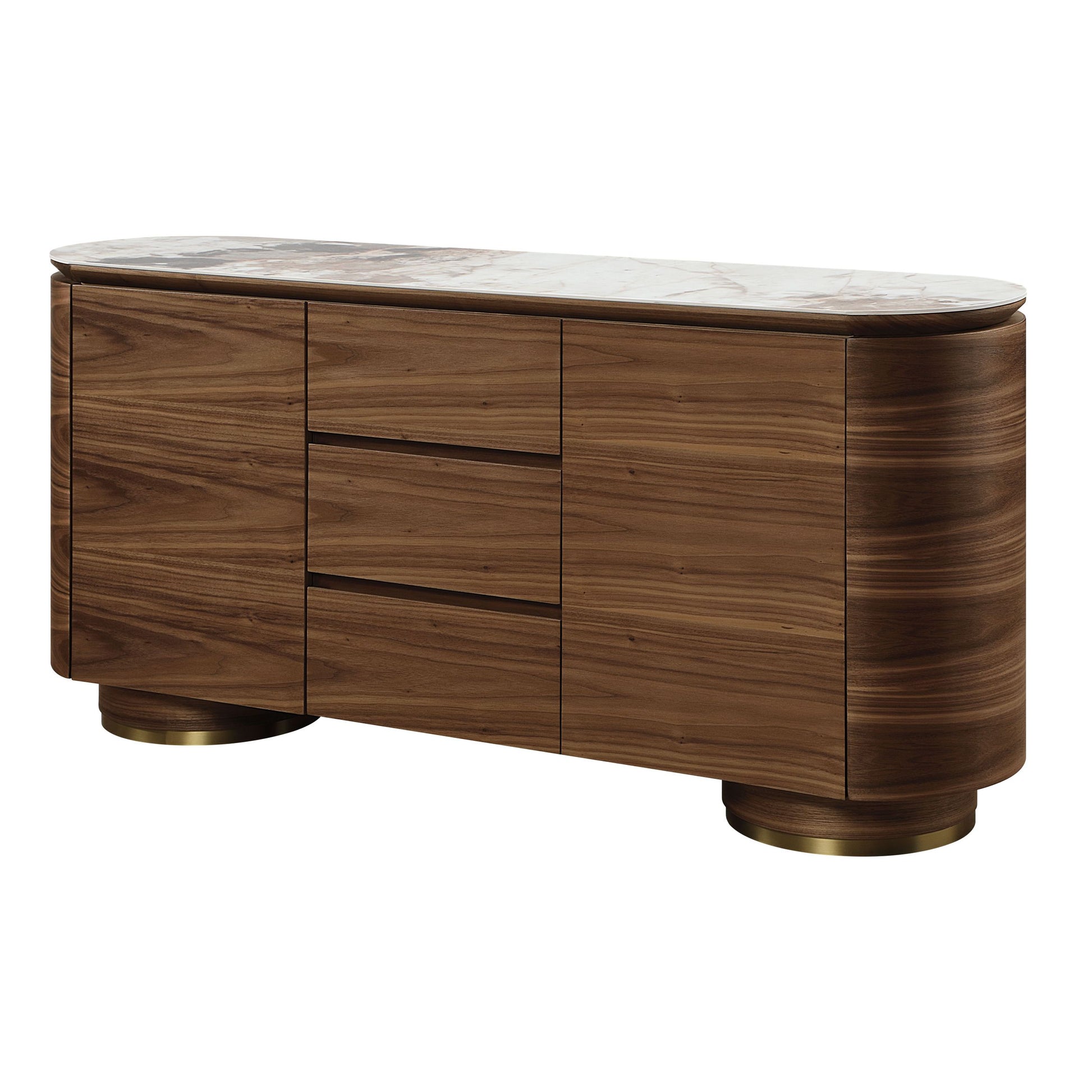 Willene Server W Ceramic Top, Ceramic Top & Walnut Finish Dn03148 Walnut Wood Stainless Steel