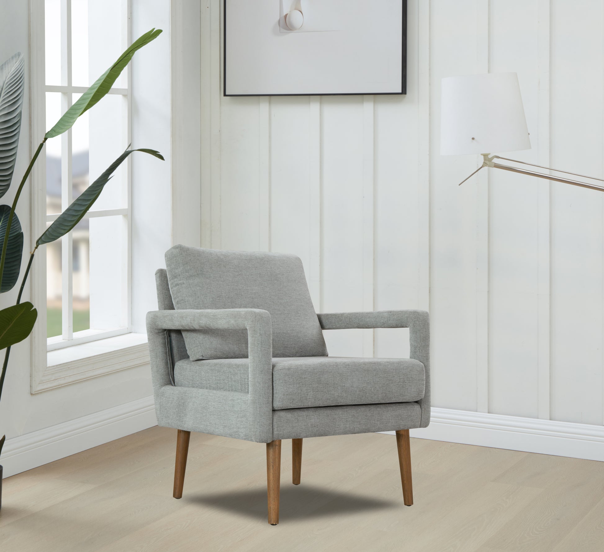 Mid Century Armchair2Pcs, Accent Chair With Wood Legs & Soft Cushion For Living Room, Bedroom, Home Office, Study, Grey Gray Foam Wood Fabric