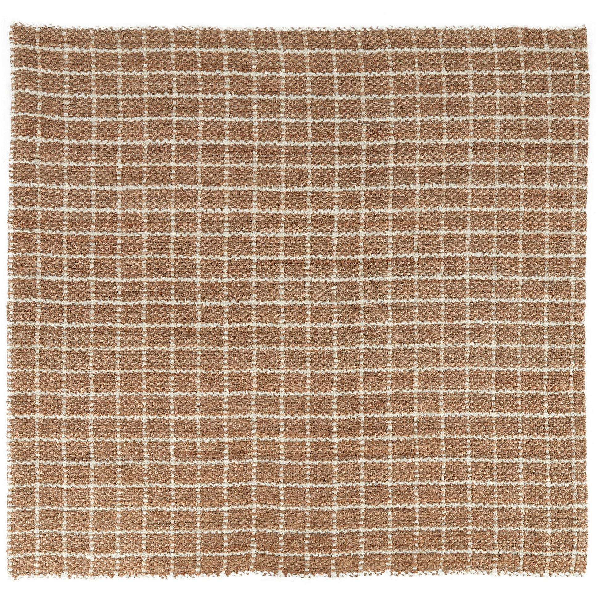 Obi 8 X 8 Square Handwoven Area Rug, Ivory Checkered Patterns, Brown Jute Brown Jute