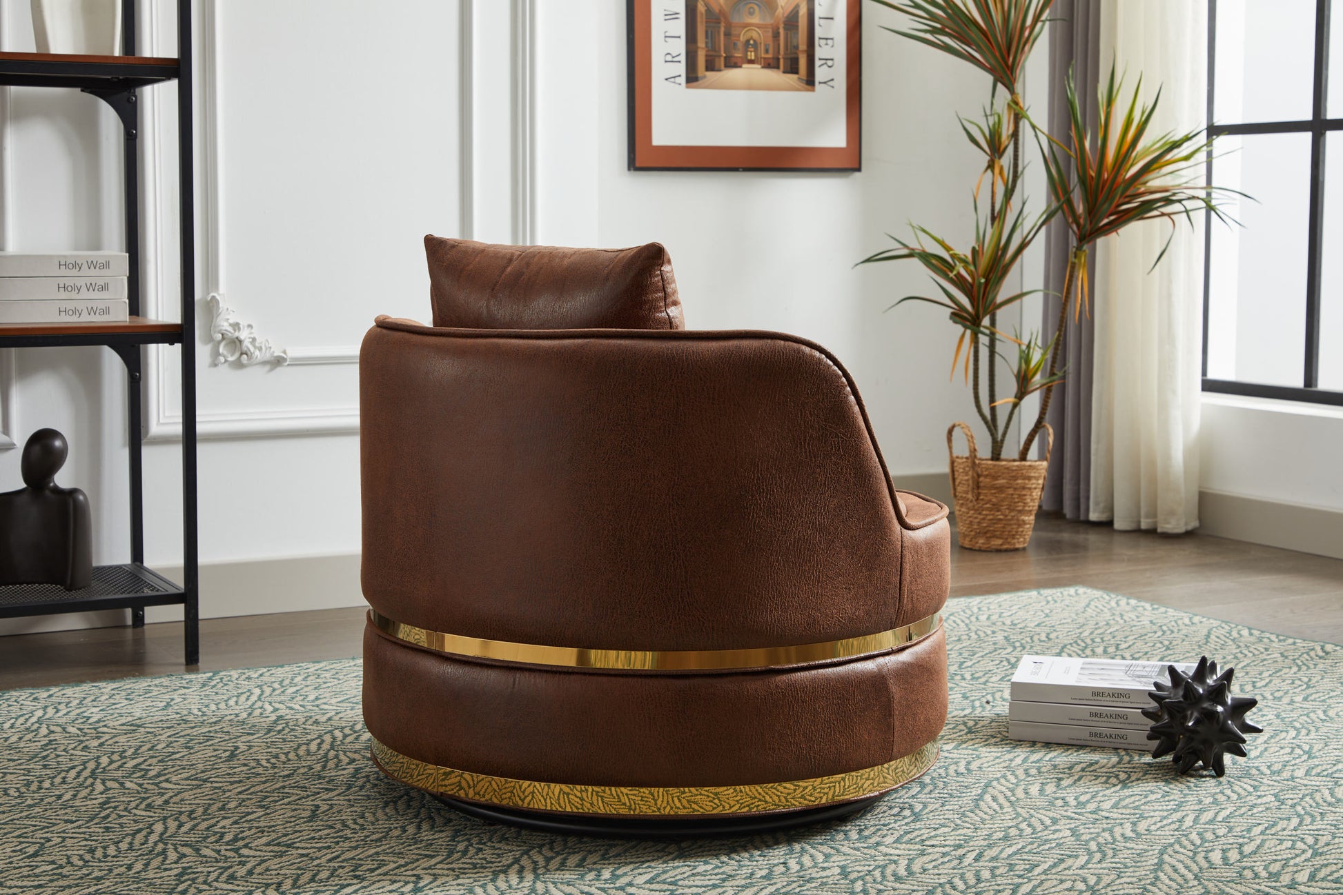 Swivel Chair, 360 Swivel Accent Chair, Barrel Chair For Living Room Bedroom Brown Fabric