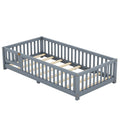 Twin Size Bed Floor Bed With Safety Guardrails And Door For Kids, Gray Old Sku: W158090685 Twin Gray Pine