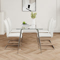 Modern Simple Rectangular Glass Dining Table, Solid Tempered Glass Tabletop, Electroplated Table Legs, White Pu Dining Chair Set, Suitable For Restaurant Kitchen Use Set Of 5 Upholstered Chair Glass White Pu Seats 4 Metal Rectangular Dining Table With