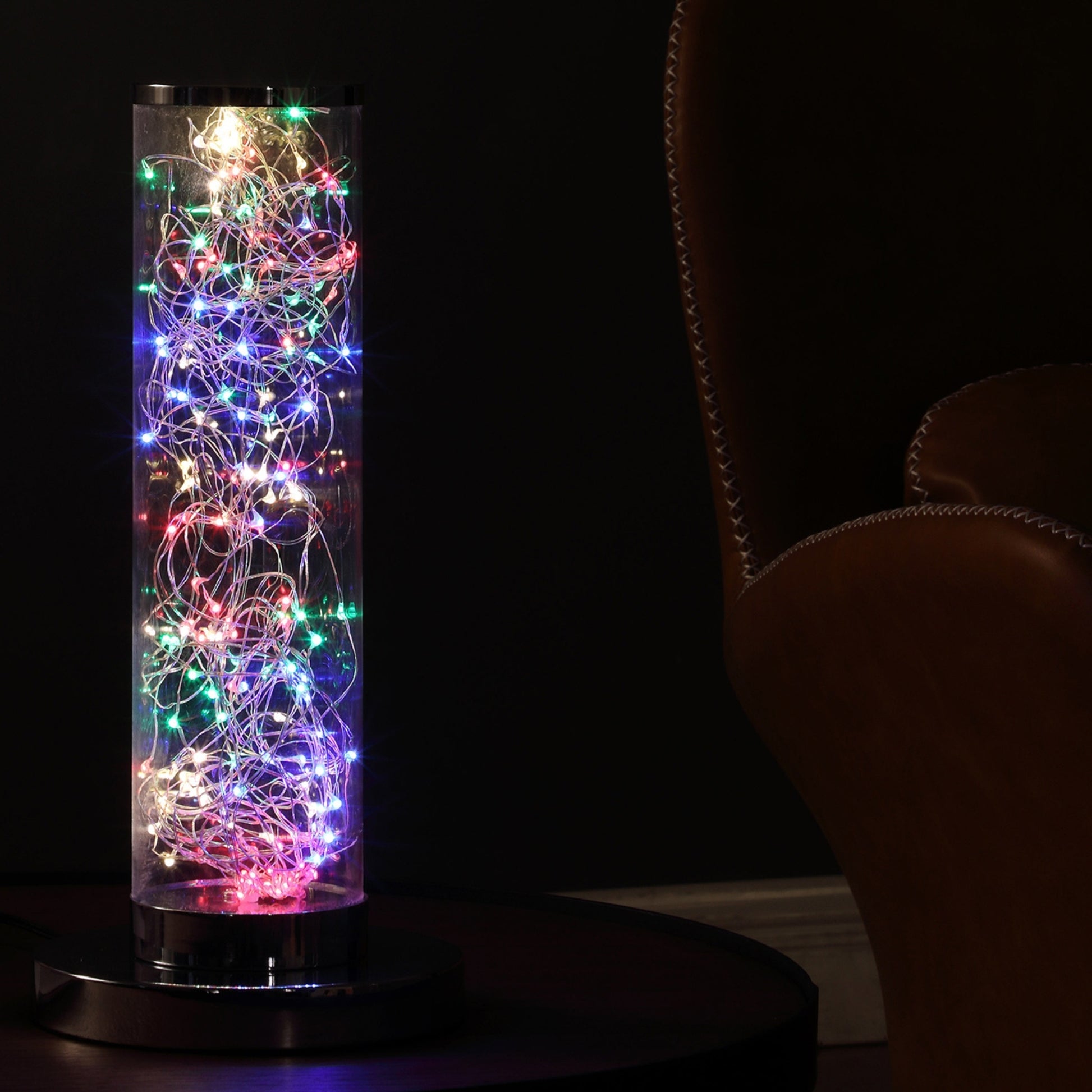 13 Inch Exposed Multi Colored Rope Led Namiri Column Table Lamp Silver Metal