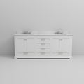 White Double Bath Vanity 80 In. W X 22 In. D, Carrara Marble Top, And Faucet Set White Plywood Wood