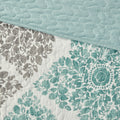 6 Piece Printed Quilt Set With Throw Pillows Aqua King Cal King King Aqua Cotton