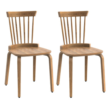 Solid Wood Slat Back Windsor Chair Set Of 2 Walnut Plywood