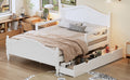 Full Size Wood Platform Bed With Guardrails On Both Sides And Two Storage Drawers ,White Full White Wood