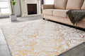 Luxury Machine Washable White Abstract Gold Gilded Chinchilla Faux Fur Area Rug White Gold Polyester