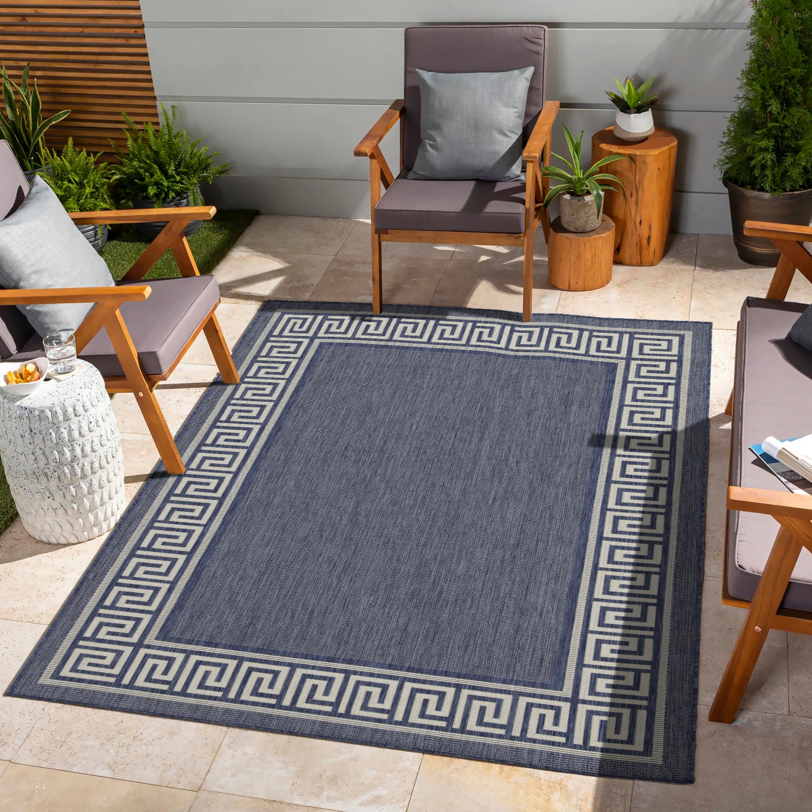 Sunshine Gc Har2001 Blue 5 Ft. 3 In. X 7 Ft. 3 In. Indoor Outdoor Area Rug Blue Polyester Polypropylene