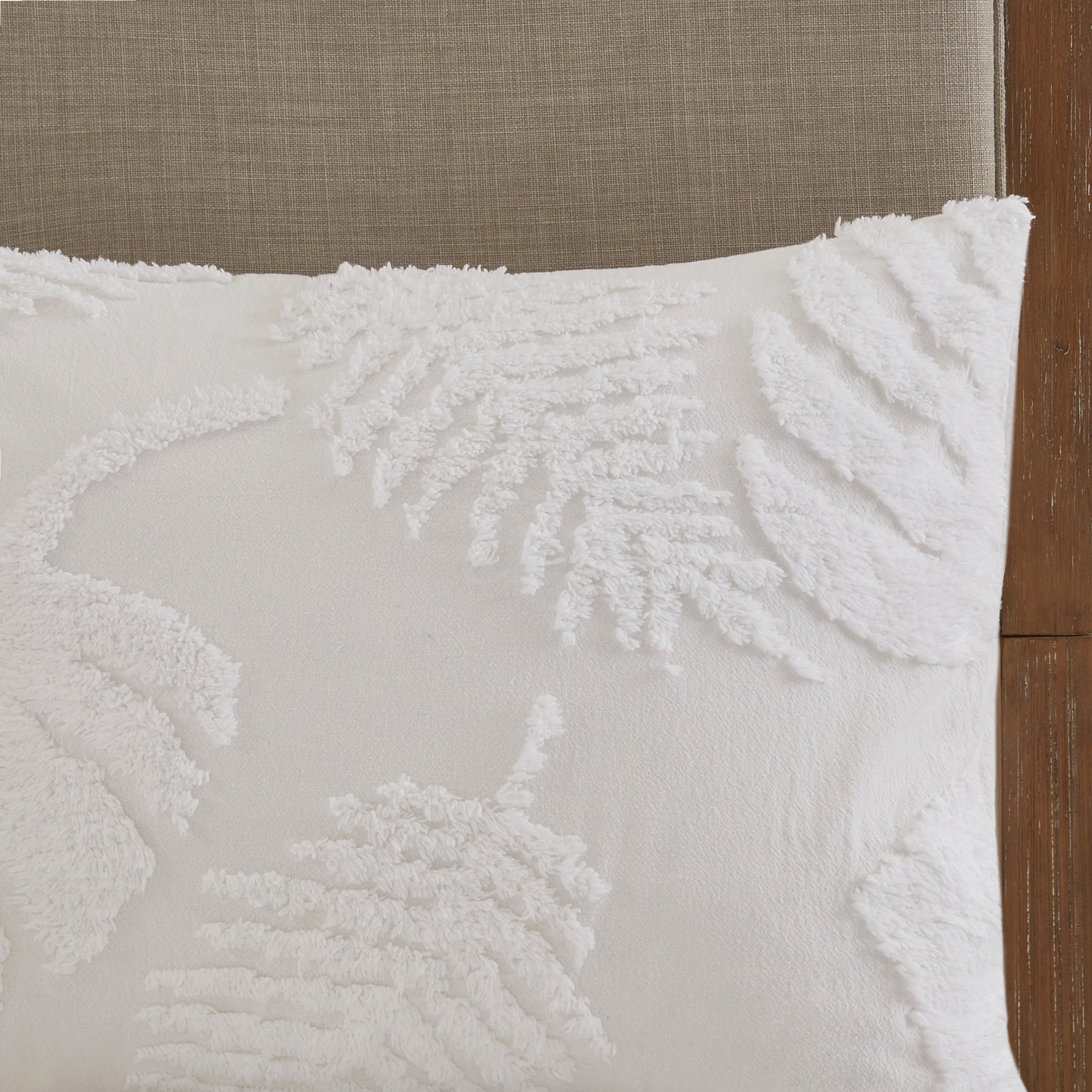 3 Piece Tufted Cotton Chenille Palm Duvet Cover Set King White Cotton