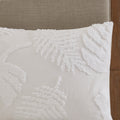 3 Piece Tufted Cotton Chenille Palm Duvet Cover Set Queen White Cotton